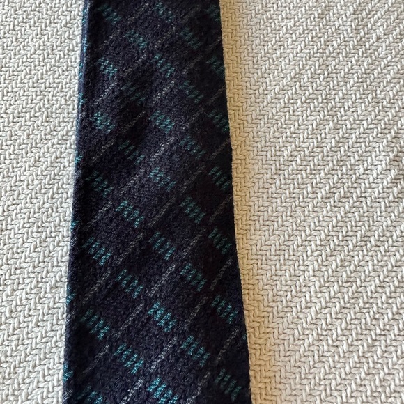 Marwood Made In England Wool And Silk Men’s Tie Navy Blue And Turquoise - Picture 3 of 5